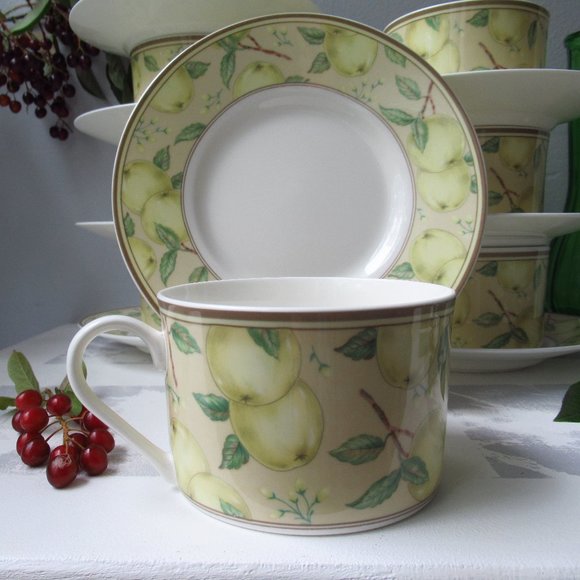 Fine Porcelain Set 8 mugs & 8 Saucers Apple Orchard by Stokes Casual MagnaStrong - Picture 8 of 16